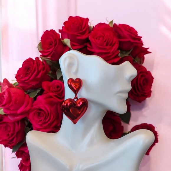 Jewelry - Metallic Double Heart Earrings